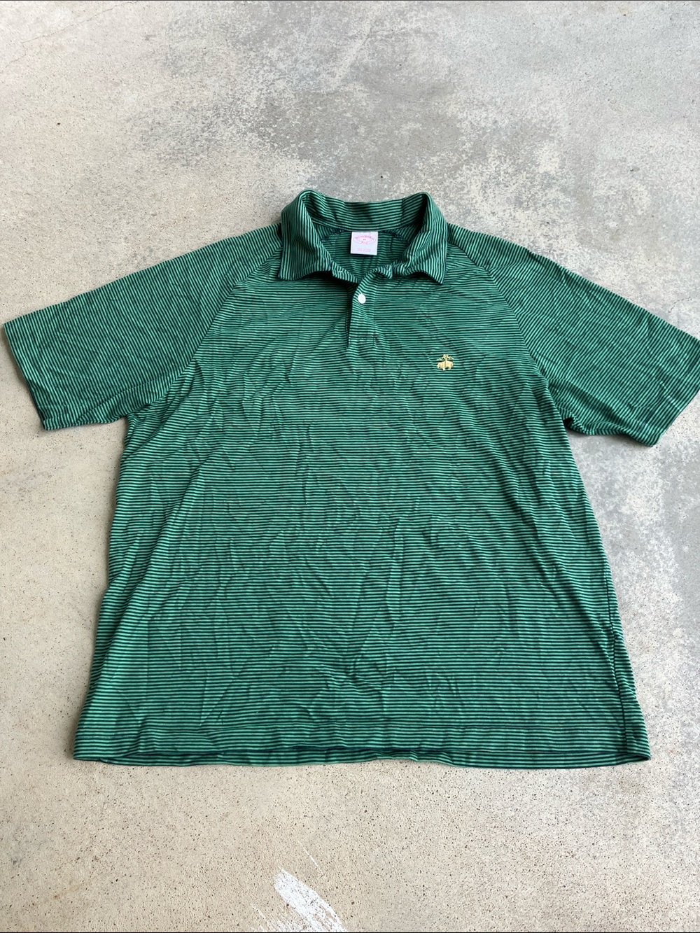Brooks Brothers Green and Navy Striped Polo Shirt, M